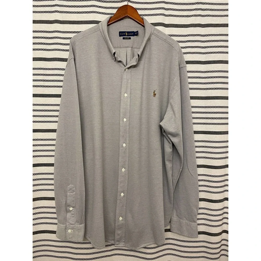 Mens Polo Ralph Lauren Knit Oxford Casual Shirt Size 3XLT Big & Tall Solid Gray